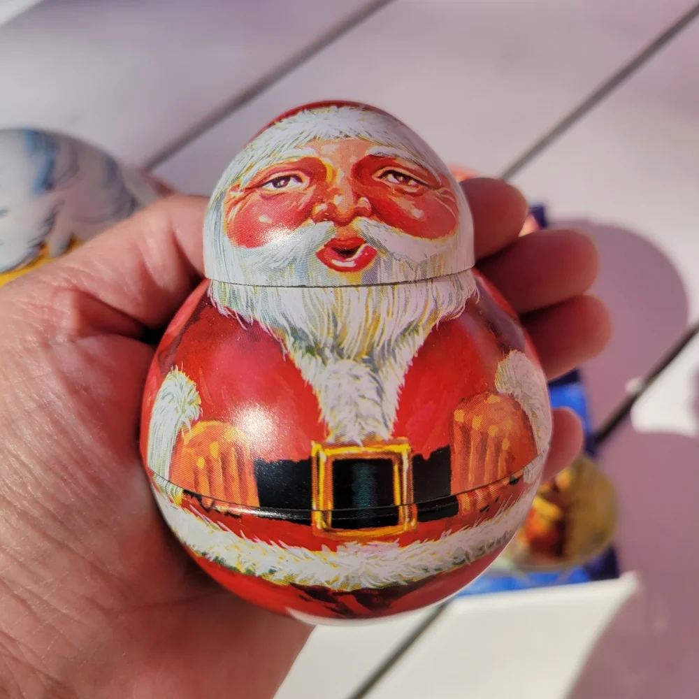 Christmas Tin Bundle ~ Shackman Co Santa, Drum, Bank & Cheinco Mrs. Claus ~Cute!